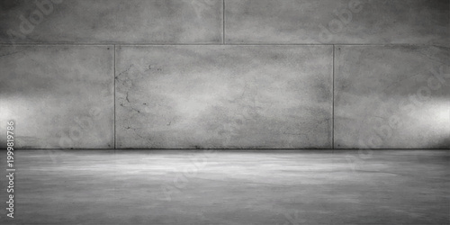 Empty dark room with a grunge gray concrete wall and floor texture featuring a weathered vintage stone pattern and old cement backdrop