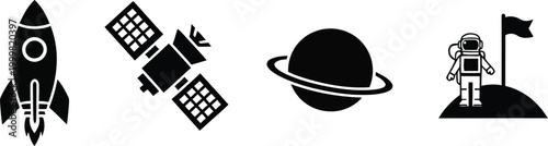 Space exploration vector icons rocket solar panels planet and astronaut a comprehensive visual collection