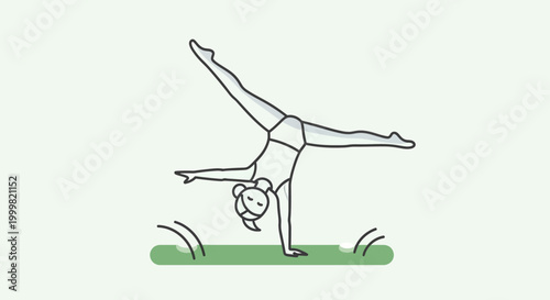 Woman doing yoga on green grass.