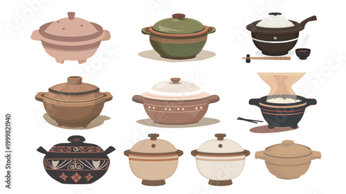 Traditional Japanese clay donabe rice cooker, ceramic donabe cooking pot, rustic kitchen cookware, authentic handmade earthenware vessel for home cooking, Asian culinary tradition