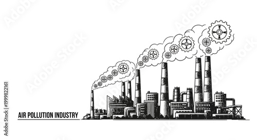 Hand drawn illustration of industrial air pollution factory.