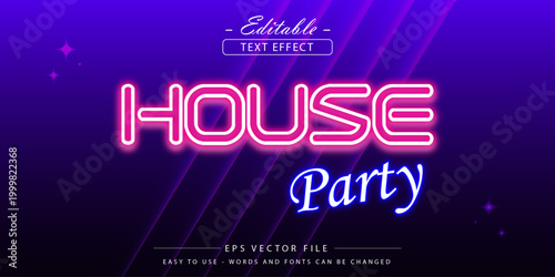 Neon House Party Text Effect Poster Design With Retro Club Dance Music Vibes.