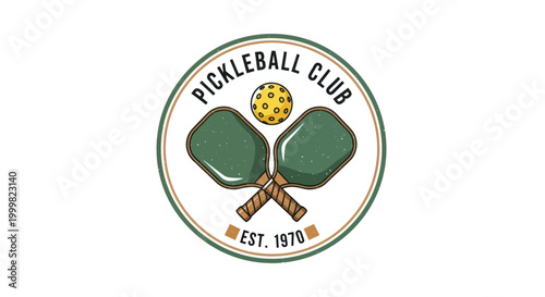 Pickleball Club Logo with Crossed Paddles and Ball, Est. 1970 Emblem