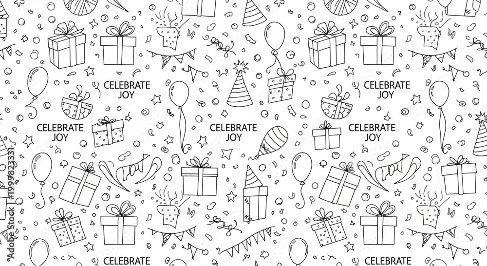 Fototapeta premium Hand drawn doodle seamless pattern with celebration elements.