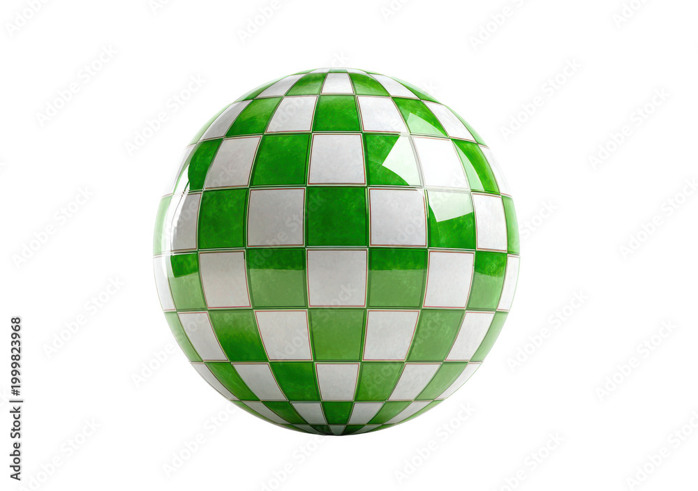 Obraz premium Green and white checkered globe with reflective surface