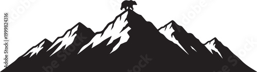 Mountain, Snowy Peaks, Black Silhouette, Vector Graphic