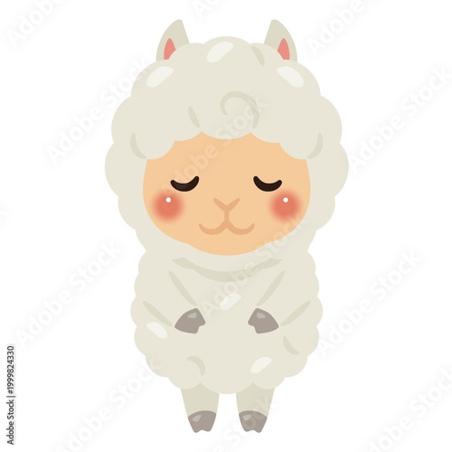 お辞儀するアルパカキャラクターイラスト／Cute Alpaca Character Bowing, Illustration