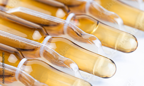 Macro Row of Amber Ampules in Plastic Blister Pack