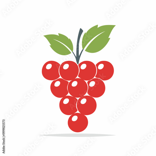 Stylized Red Grapes with Green Leaves Icon