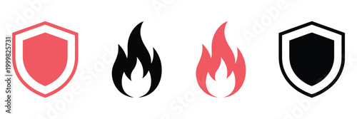 Shield fireproof icon, fire protection symbol, secure shield safeguard icon, clean flat vector illustration for safety compliance