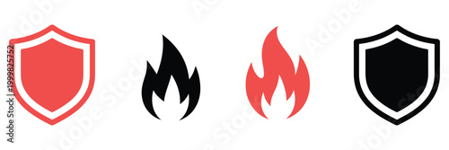 Shield fireproof icon, fire protection symbol, shield protector secure safeguard sign, vector illustration, modern safety and emergency protection concept for industrial, construction, and hazard 