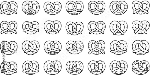 Black and White Line Art Pattern of Delicious Pretzels, Food Icon