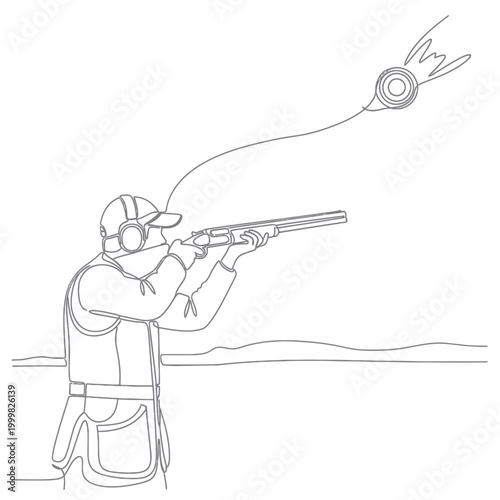 Clay Pigeon Shooting, Sportsman Aiming Rifle at Flying Target, Outdoor Activity