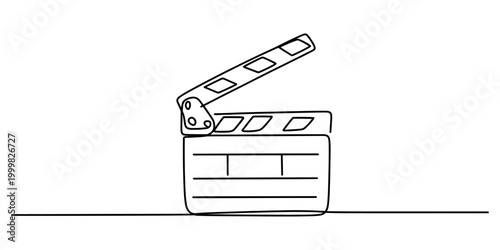 Simple line drawing of a movie clapperboard used for film and video production Vector, illustration
