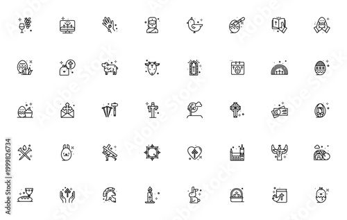 Easter icon set. Vector symbols for Jesus, cross, egg, bunny, lamb, bible, church and more. Holiday illustration collection.