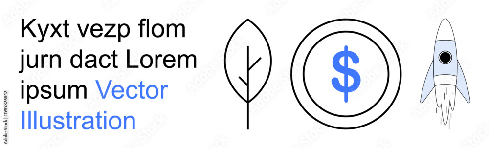 Fototapeta premium Business strategy, investments, financial growth, technology startups, eco-finance, conceptual design. ion of a dollar sign, rocket and leaf. Financial growth and eco-finance concept