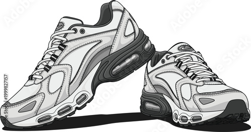 Minimalist Illustration of White Athletic Sneakers for Footwear, Sports, and Fashion Concepts
