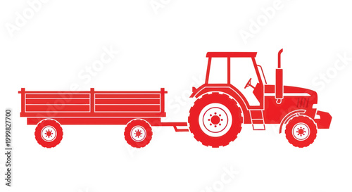 Foto Red Tractor with Trailer, Agricultural Vehicle Illustration