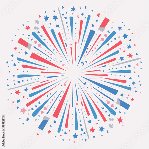 Red, White, and Blue Firework Burst with Stars and Confetti