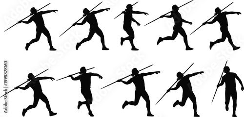 Photos Silhouette of Javelin Throwing Athlete in Various Poses for Track and Field, Ath
