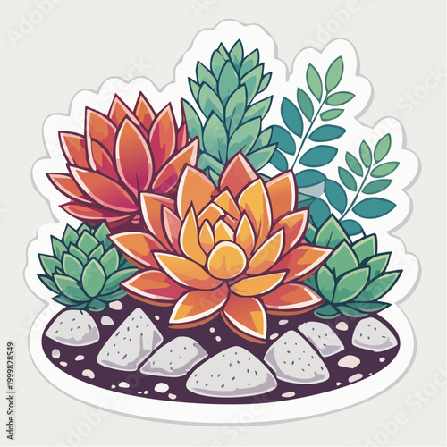 Colorful Succulent Arrangement Illustration