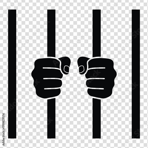 Hands gripping jail bars symbolizing imprisonment and loss of freedom concept