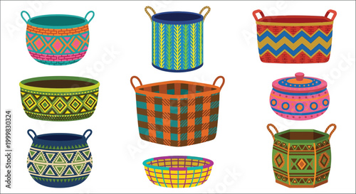 colorful baskets with various patterns and handles