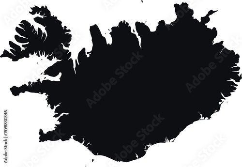 Black silhouette map of Iceland with jagged coastline details