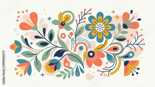 Colorful floral pattern with flowers.
