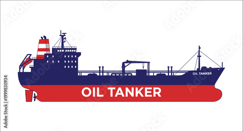 oil tanker ship vector illustration with red hull and gray superstructure