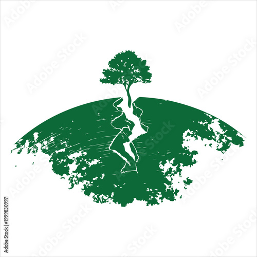 Green tree and hill silhouette illustration on a white background representing nature and environmental conservation high quality professional detailed modern elegant