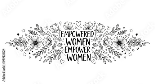 Empowered Women Empower Women Inspirational Lettering with Floral Frame.