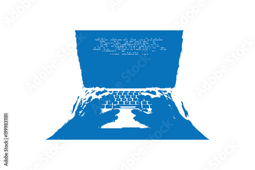 Laptop silhouette with binary code and keyboard illustration on a white background high quality professional detailed modern elegant stylish clean crisp