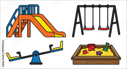 playground equipment set with colorful slides swings seesaw and sandbox