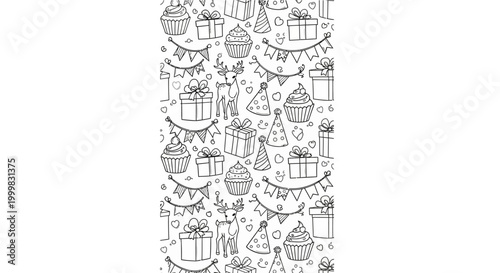 Seamless pattern with hand drawn birthday party elements.