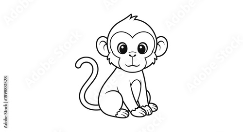 Cute cartoon monkey outline with illustration character adorable background