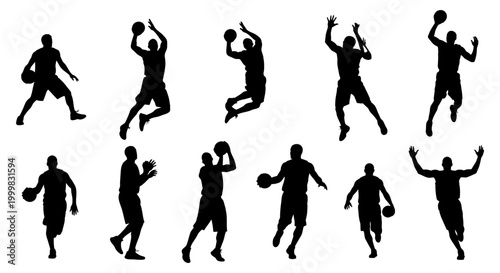 Basketball players silhouettes collection action poses basketball athletic competition silhouette
