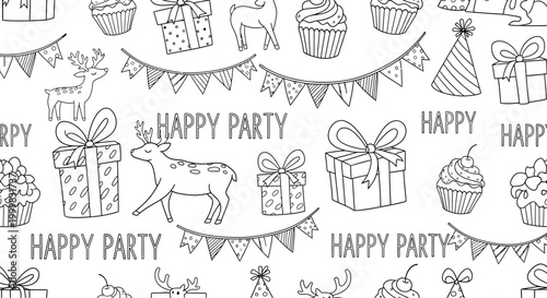 Seamless Pattern of Hand Drawn Festive Birthday Elements.