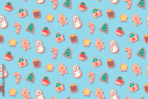 Seamless Cute Christmas Cookie Pattern with Gingerbread Holiday Treat Background