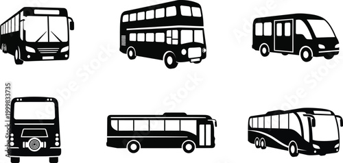 bus silhouettes in black and white high quality