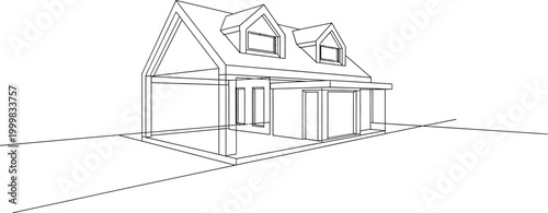 line drawing of house exterior with attic windows