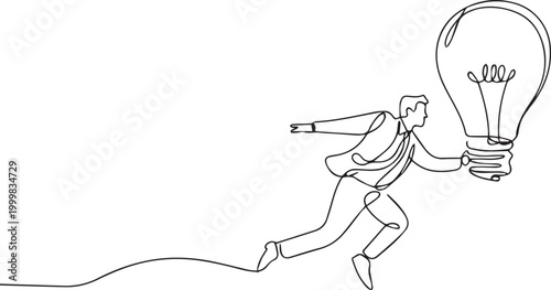 A man running with a large lightbulb in his hand