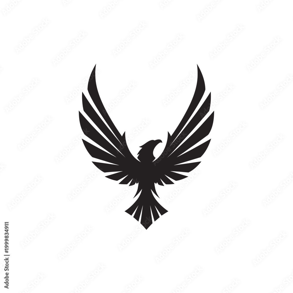 Obraz premium Black silhouette of a soaring eagle with wings spread