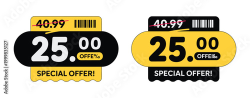 Sale discount banner vector set showing before and after price comparison with big price tag, crossed original price, and special offer text