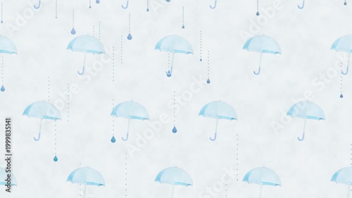 傘のイラスト　上から下へスクロールするアニメーション　雨粒が降る背景【ループ】【青系の配色】