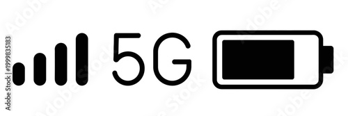 5G Signal and Battery Status Icon Vector Illustration