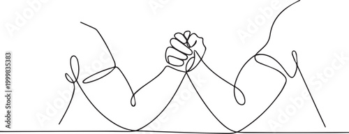 Continuous line drawing of two people shaking hands in a minimalist style isolated on white background