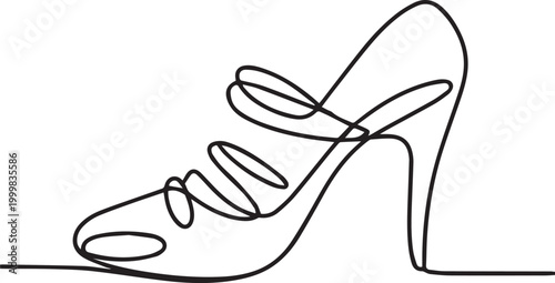 A minimalist line drawing of a highheeled shoe with laces
