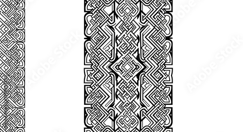 Εκτύπωση καμβά Intricate Celtic knotwork borders with geometric interlacing patterns in black and white