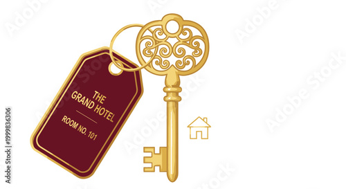 Ornate Gold Skeleton Key with Hotel Tag Room 101 - Luxury Access Concept